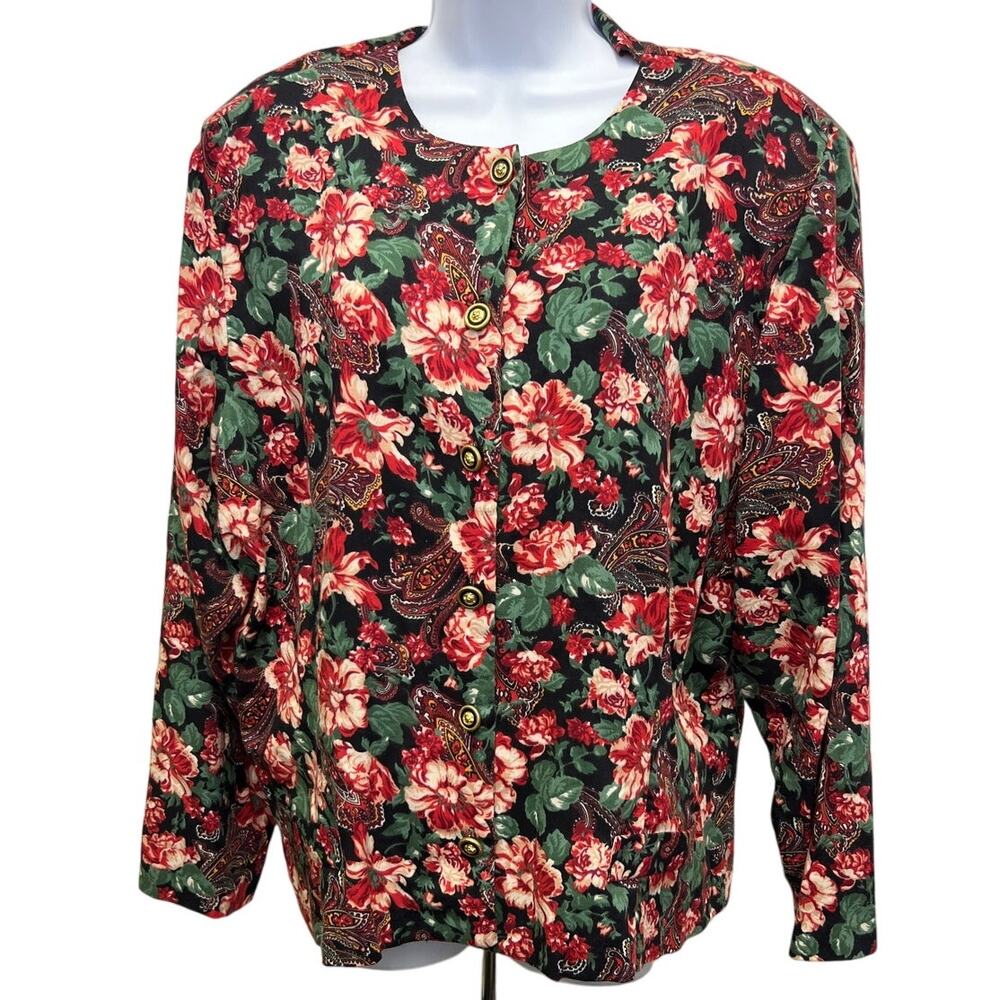 Worthington Floral Paisley Button Down Blouse 24W Made in USA